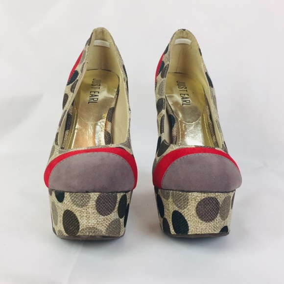 Just Earl Shoes Size 6 Polka Dots Fabric Platform - Picture 3 of 6